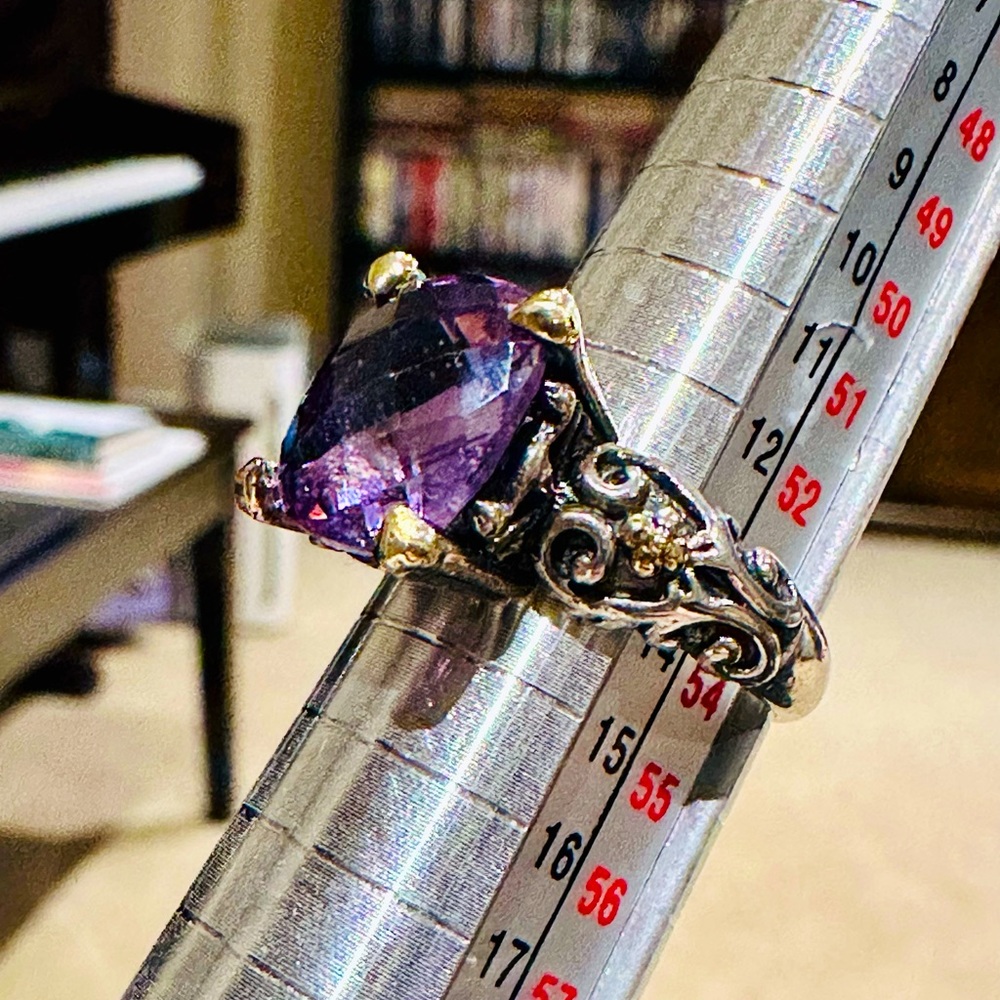 Sterling Silver 14k Yellow Gold Amethyst Fashion Ring - Picture 6 of 8